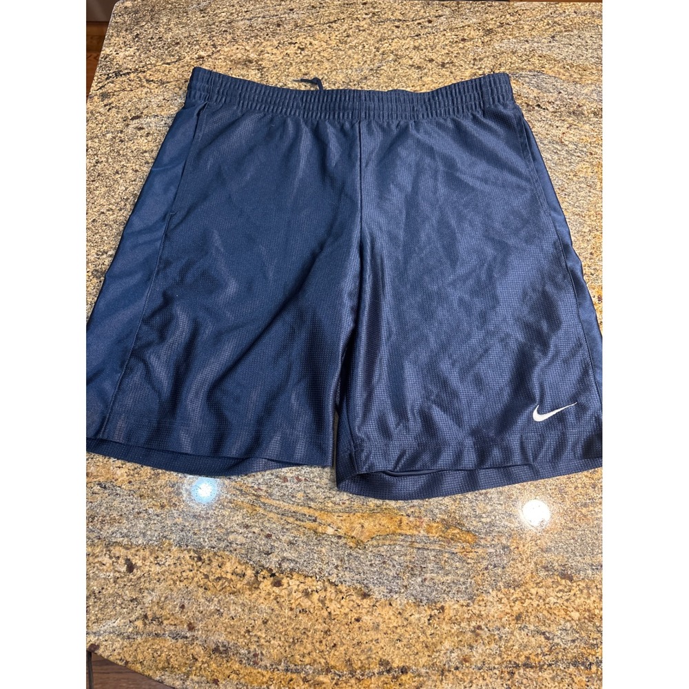 Nike Basketball Mens Medium Navy Blue Mesh Athletic Gym Shorts Shiny Silky